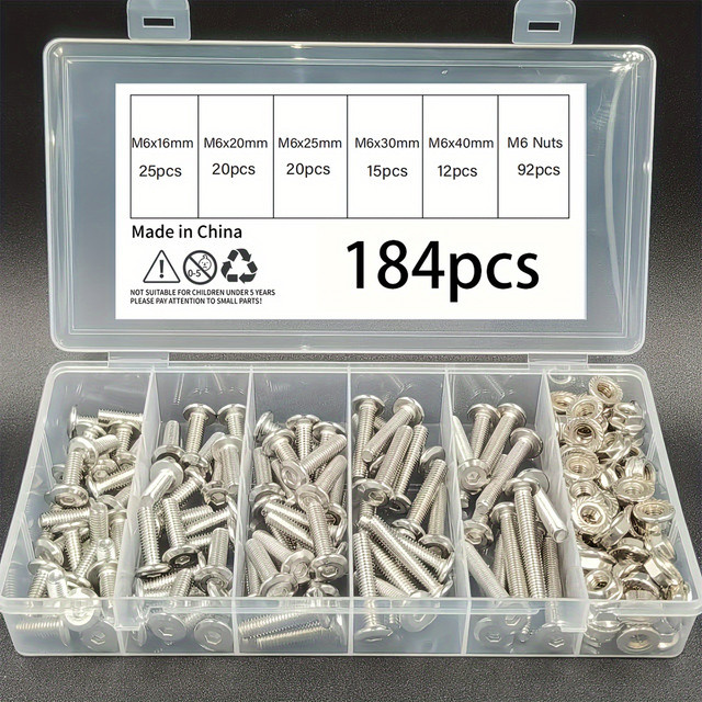 MIVM 184 Stück M6 Edelstahl Flachkopfschrauben mit Innensechskant und Flanschmuttern in Silber für Möbel und Bettreparaturen - Bild 1