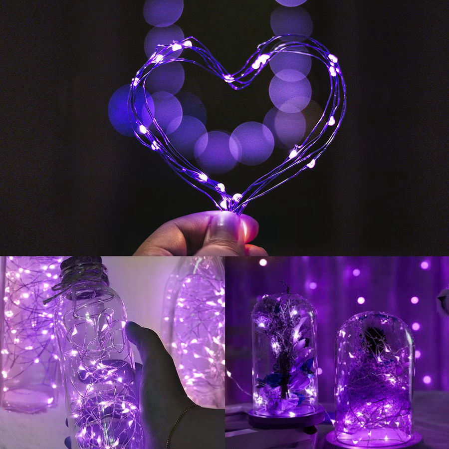 LED Fee Lichterkette aus Kupferdraht mit USB-Anschluss in Lila und Rosa für Dekorationen bei Weihnachten, Hochzeiten oder Partys - Bild 2
