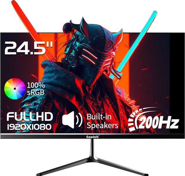 Gawfolk Gaming-Monitor 24,5 Zoll gebogen, Full HD 1080P, IPS-Panel, 200 Hz, Schwarz - Bild 1