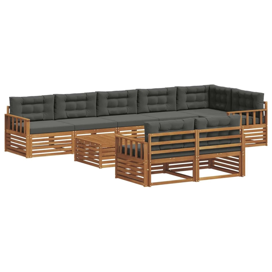 vidaXL Outdoor-Sofagarnitur aus Massivholz Akazie in L-Form, 9-teiliges Set mit Kissen in Anthrazit und Natur - Bild 2