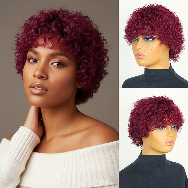 OYM HAIR Bob-Locken-Pixie-Perücke, Echthaar, Damen, Retro-Locken - Bild 1