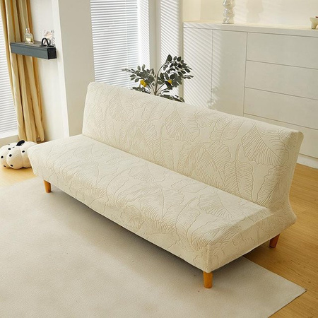 Rutschfester ärmelloser Samt-Schlafsofa-Überwurf mit 3D-Jacquard-Design von WoW Home in Beige, Größe Small (120-155 cm)
