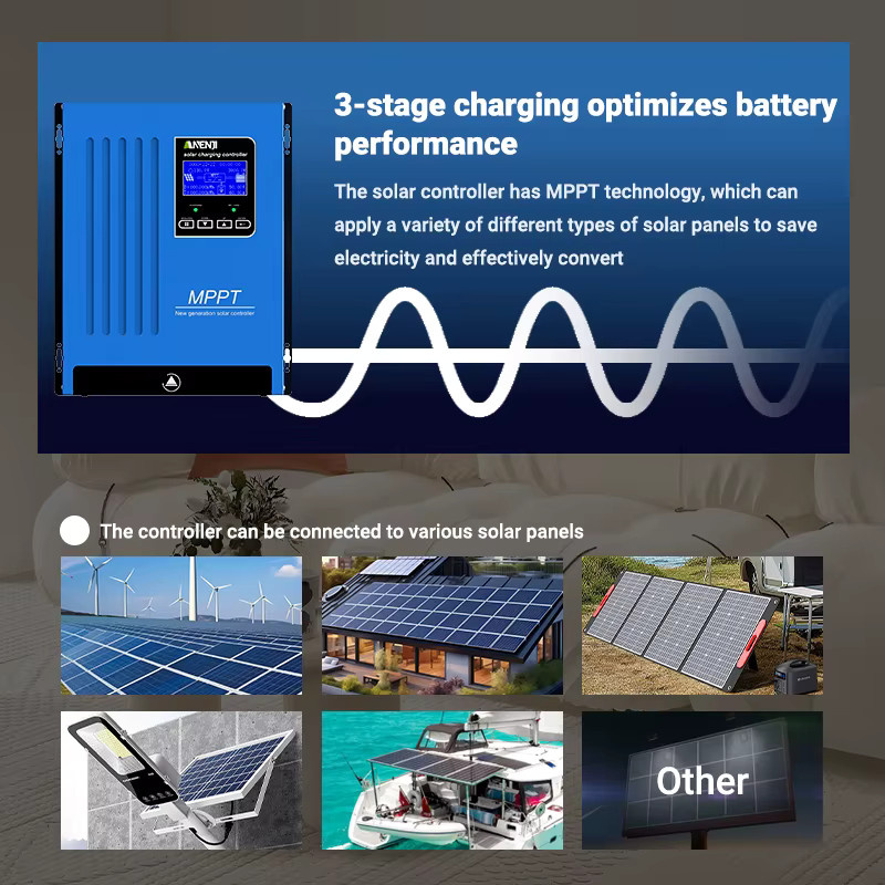 ANENJI 100A Solarladeregler für 12V/24V/36V/48V Batterien mit LCD-Hintergrundbeleuchtung und BTS-Funktion, Blau - Bild 3