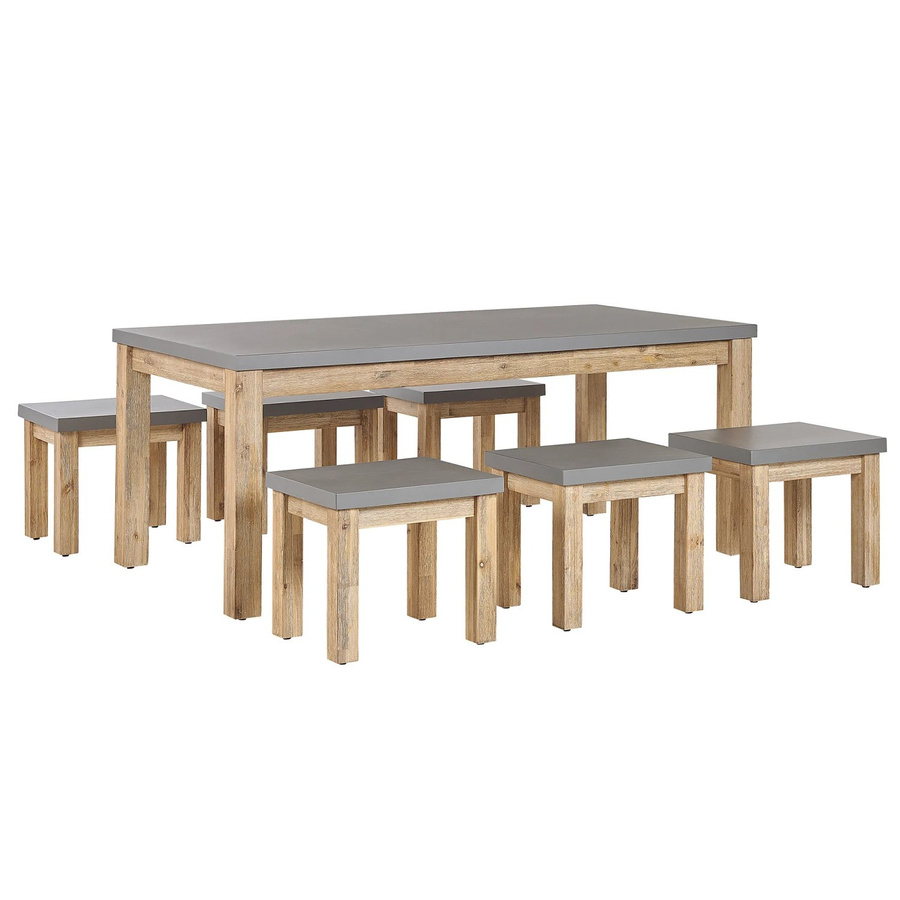 Beliani Gartentisch Set OSTUNI in Grau aus Akazienholz und Verbundmaterial im Industrial Design, B/T/H: 180 x 90 x 75 cm - Bild 2