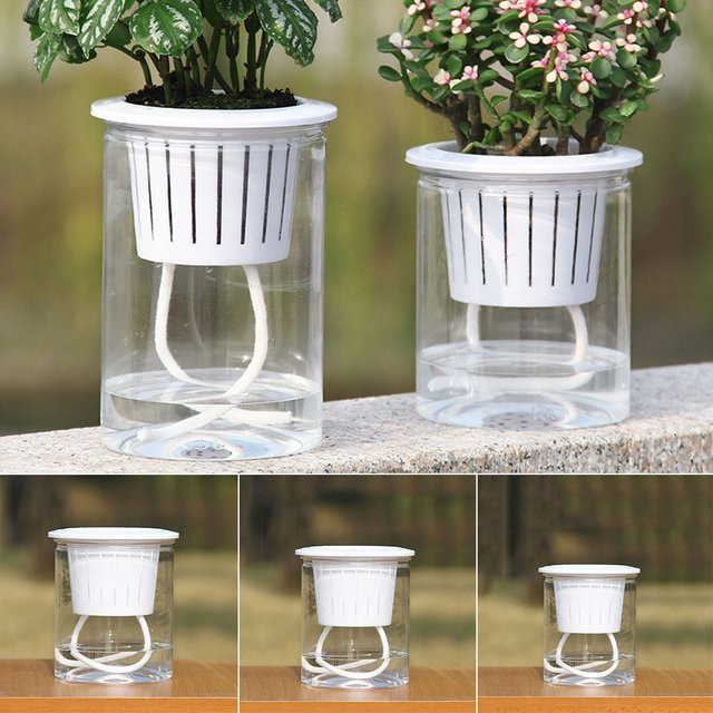VIBRATITE Selbstbewässernder Blumentopf aus Kunststoff, rund und transparent, Durchmesser: 12,0 cm - Bild 1