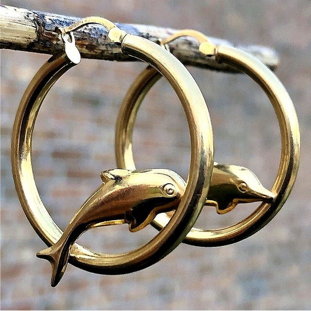 YoYo Creolen, Delfin-förmig, vergoldet, Damen, Gold - Bild 1