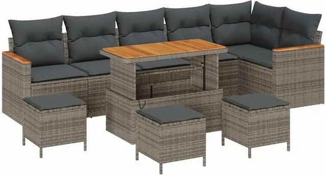 vidaXL Garten-Sofa-Set aus Polyrattan in Grau mit 10-teiligem Kissen-Set - Bild 1