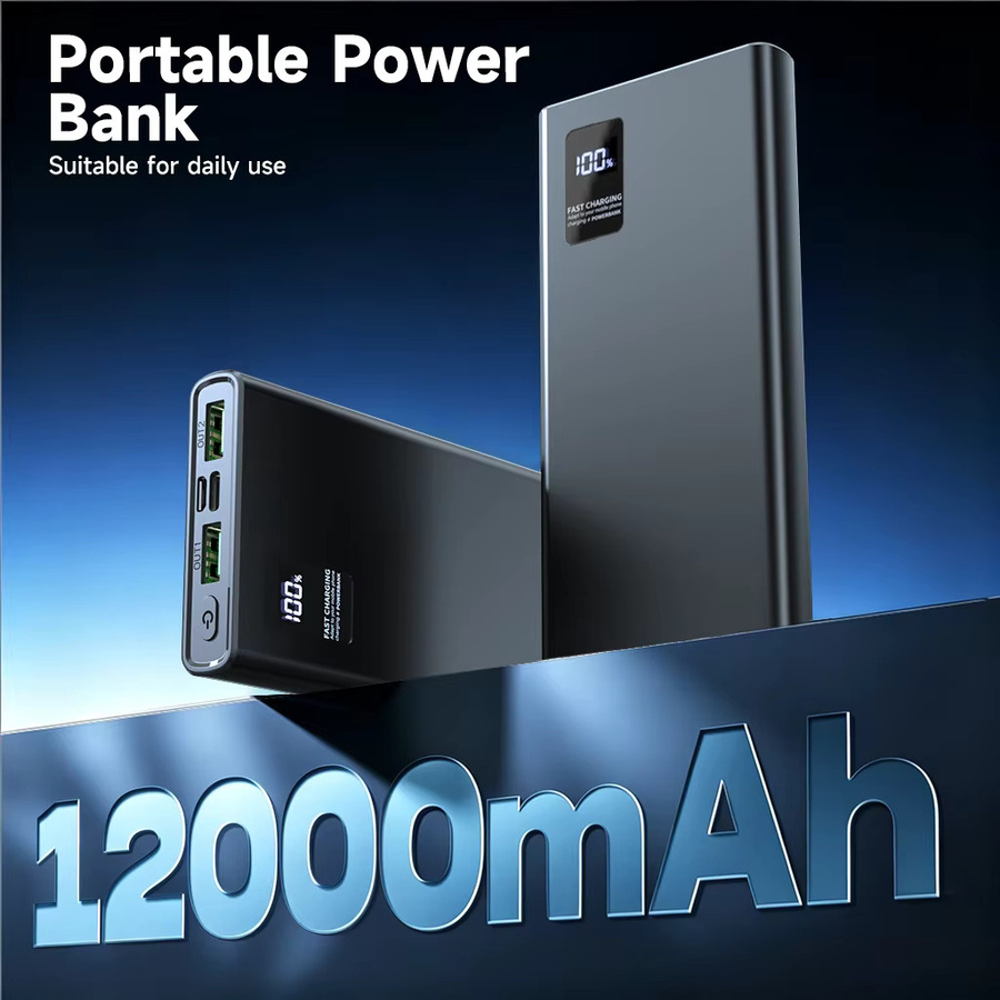 Hganus Power Bank 12000 mAh Tragbare Schnelllade-Powerbank mit USB-C-Eingang und -Ausgang in Schwarz - Bild 2