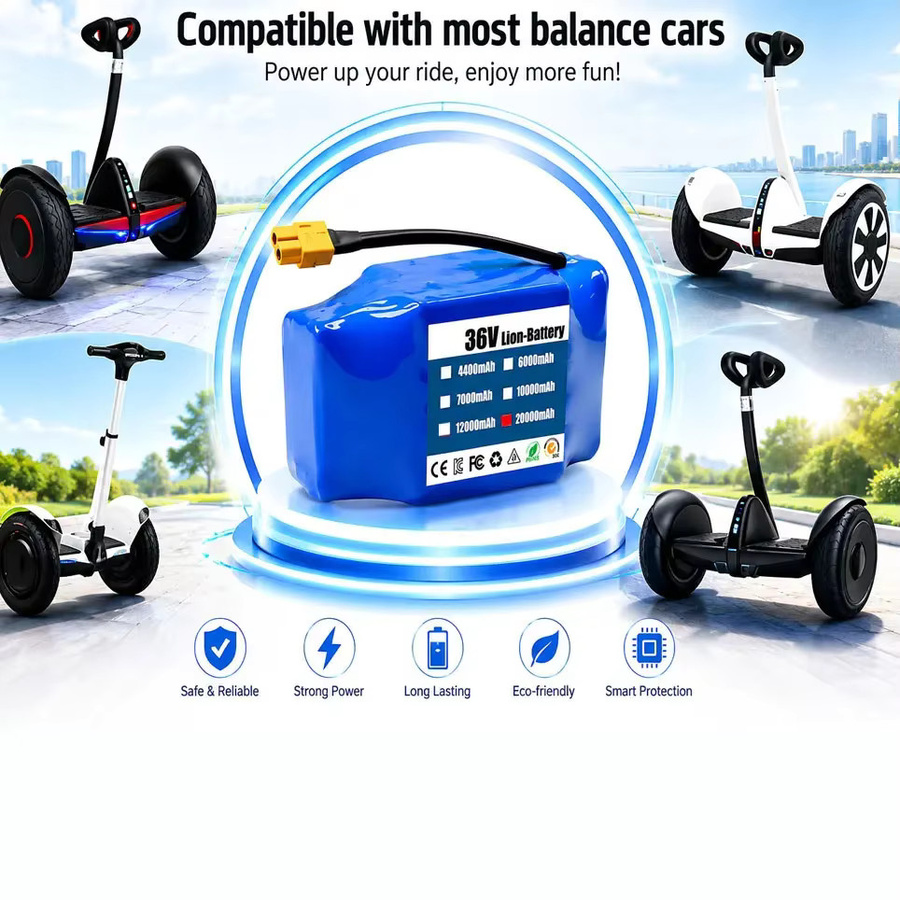 Ddadache Lithium-Ionen-Akku 36V 10S2P 20000mAh mit XT60-Anschluss und eingebautem BMS in Blau für Elektroroller, Hoverboard und E-Bike - Bild 2