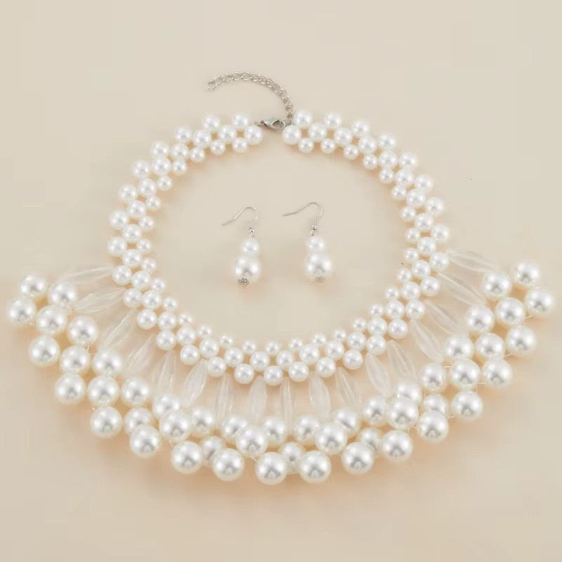 ZHIXUN Halskette und Ohrringe, Perle, Silber, Damen - Bild 3