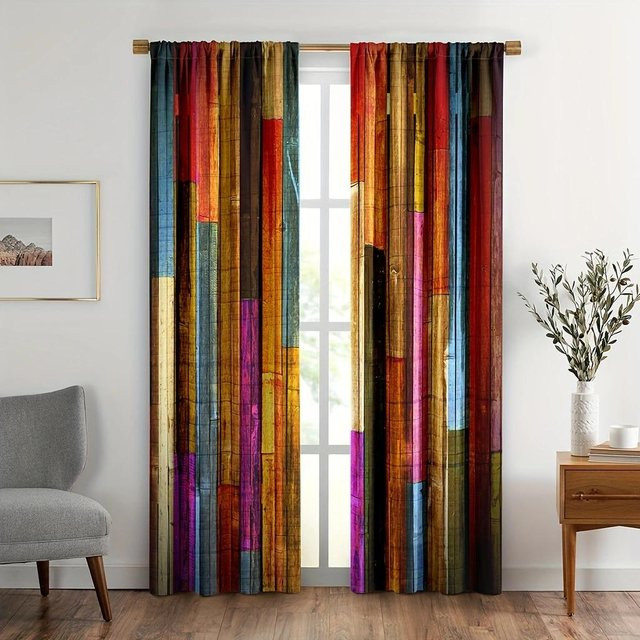 Halbtransparente Vorhänge im Farmhouse-Stil von Household supplies MH, Mehrfarbig, Polyester, B: 210 cm, H: 230 cm - Bild 1