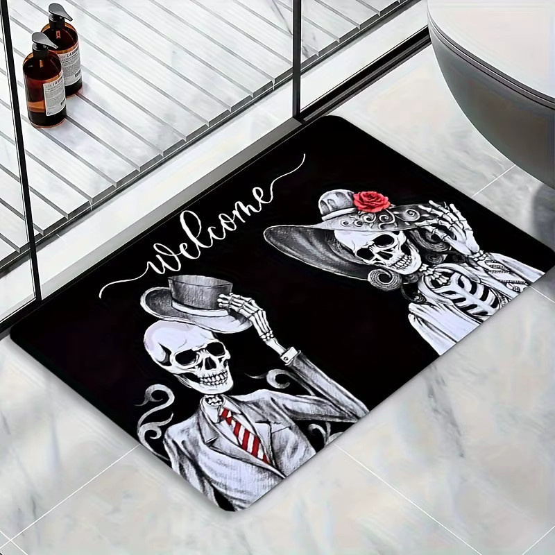 VIKAMA Halloween Teppich mit Schädel-Design, weiche Fußmatte für Wohnzimmer, Schlafzimmer oder Outdoor, Farbe: Schwarz, B/T: 60 x 40 cm - Bild 3