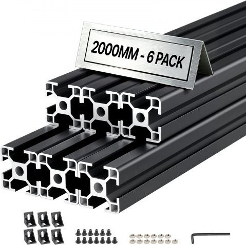 VEVOR 6er Set 3030 Aluminium Extrusion Profile T-Slot nach europäischem Standard, anodisiert, Schwarz, Länge: 2000 mm - Bild 1