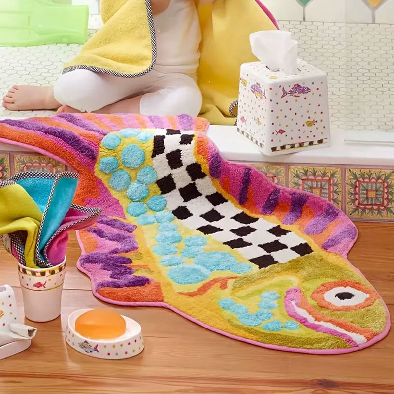 VIKAMA Bunter Fischteppich mit Tiermotiv, rutschfester und saugfähiger Teppich für Wohnzimmer, Schlafzimmer oder Badezimmer, B/T: 60 x 40 cm, Mehrfarbig - Bild 3
