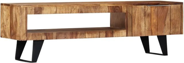 vidaXL TV-Schrank aus Akazie-Massivholz und pulverbeschichtetem Stahl in Braun/Schwarz, B/T/H: 140 x 30 x 40 cm - Bild 1