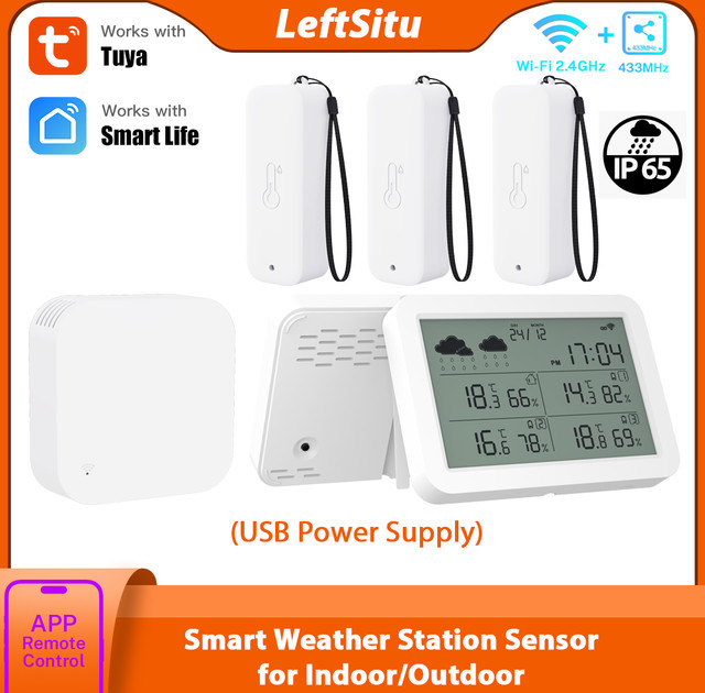 Tuya WiFi Wetterstation IP65 Wasserdicht in Weiß mit Außen- und Innenthermometer sowie Hygrometer, RF433 Temperatur- und Feuchtigkeitssensor, kompatibel mit Google Alexa - Bild 1