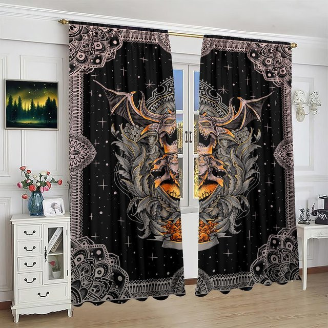 Yiran Furniture Sichtschutzvorhang aus Polyester mit Grafikprint, 2er-Set, semi-transparent, Breite: 76,2 cm, Höhe: 165,1 cm - Bild 1