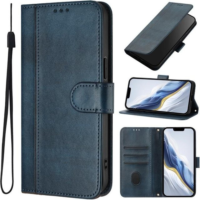 Leder-Brieftasche Klapphülle für Nokia G42 in Navy Blau mit Kartenfächern - Bild 1