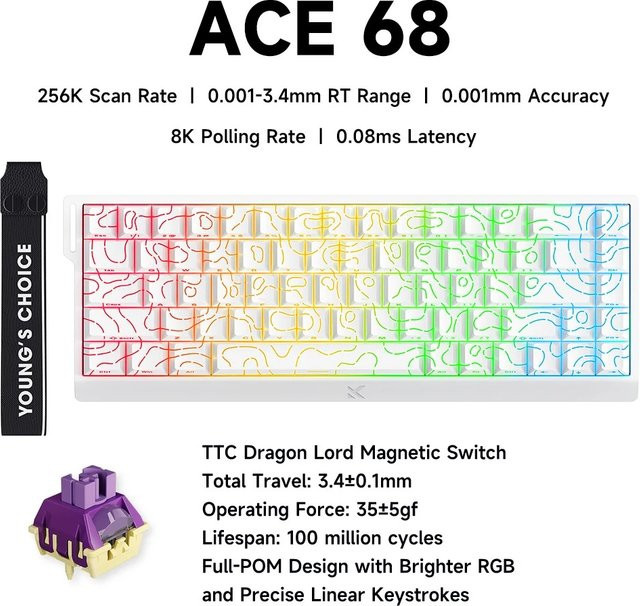MCHOSE ACE 68 Gaming-Tastatur mit Hall-Effekt Magnetschaltern, RGB-Beleuchtung und programmierbaren Funktionen für Logitech-Kompatibilität - Bild 1