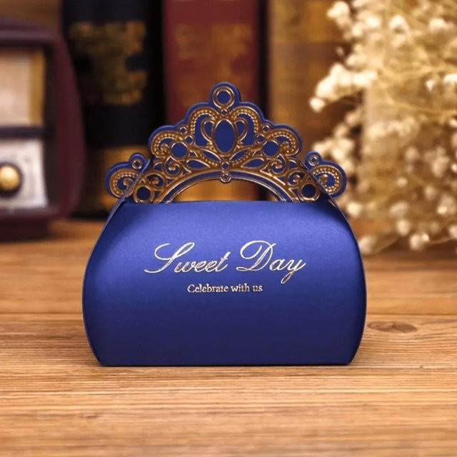 Premium Brautjungfern-Geschenkbox mit glänzender Glitzerkrone in Blau für Hochzeits-Gastgeschenke und Party-Geschenke - Bild 1