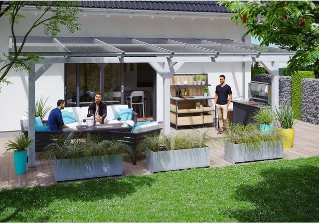Skan Holz Terrassenüberdachung Andria aus Leimholz mit Polycarbonat-Dach in Weiß, B/T/H: 648 x 350 cm - Bild 1