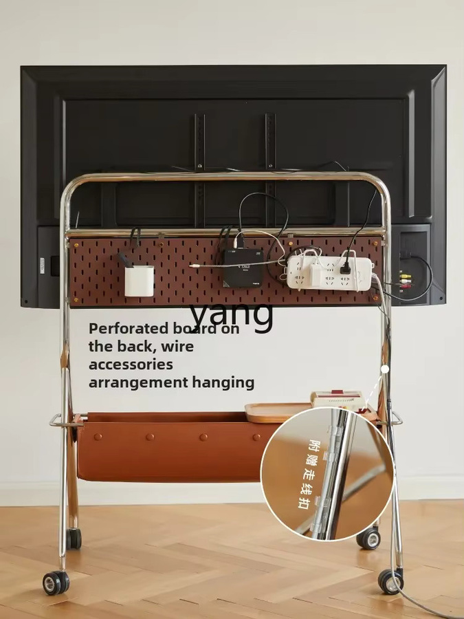 yjq TV-Mobilhalterung mit abnehmbaren Regalschränken im Retro-Stil in Braun - Bild 2