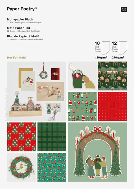 Rico Design Paper Poetry Motivpapierblock Weihnachtsmarkt in Gold und Multicolour, Format A4 - Bild 1