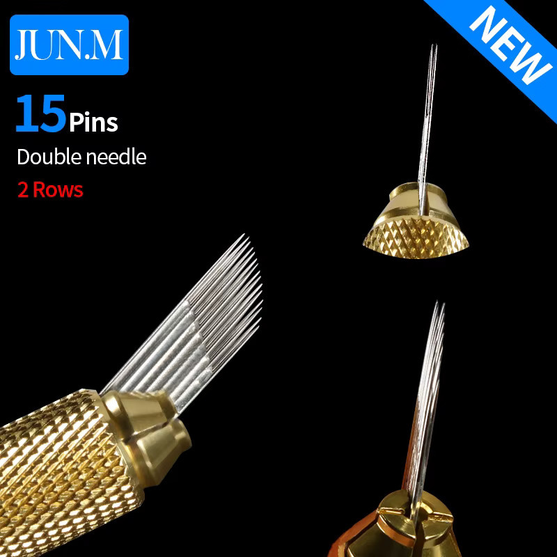 JUN.M Microblading Augenbraue Nadeln, 50 Stück, 15 Pins, 2 Reihen - Bild 2