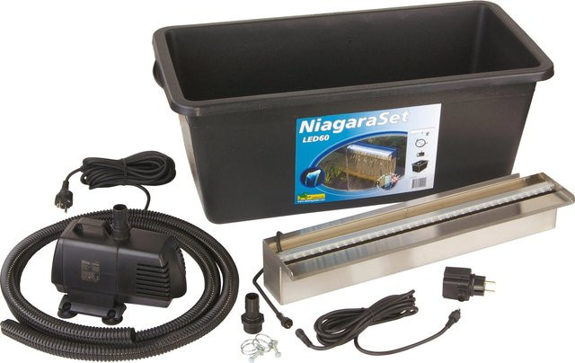 Ubbink Niagara 60 LED Wasserfall-Set aus Edelstahl in Silber mit Pumpe und Beleuchtung, Breite: 60 cm - Bild 1