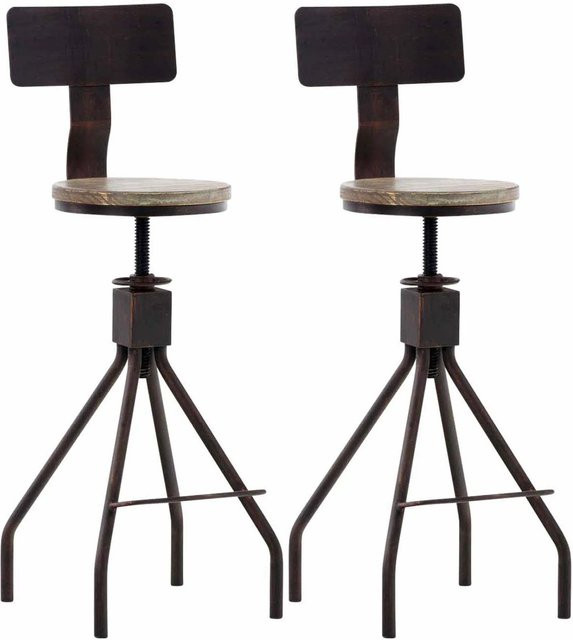 2er Set Barhocker DELUKE HENAR in Bronze mit Lehne im Industrial-Look aus Metall und Kiefernholz, B/T/H: 45 x 45 x 93 cm - Bild 1