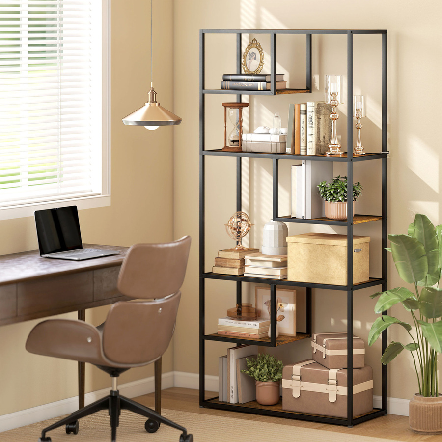 HOMCOM Bücherregal mit 7 Ebenen im Industriedesign, Standregal in Braun und Schwarz für Wohnzimmer und Schlafzimmer - Bild 2