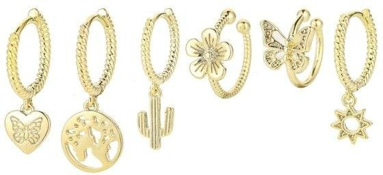 Ohrring Set 925 Silber, Herz Schmetterling Blume Sonne, Damen, Goldgelb - Bild 1