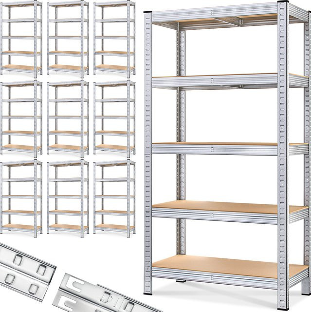 Deuba Schwerlastregal 10er-Set verzinkt Silber, H x B x T: 180 x 90 x 40 cm - Bild 1