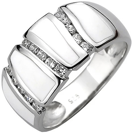 SIGO Ring 925 Silber, Zirkonia, weiße Emaille-Einlage, Damen, Ringgröße 56 - Bild 1