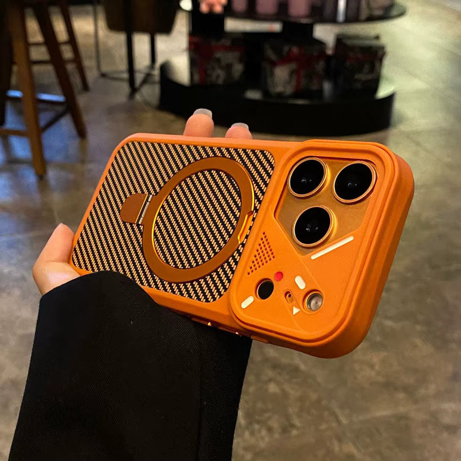 Aierkeba MagSafe Handyhülle im Carbonfaser-Muster für iPhone in Orange - Bild 2