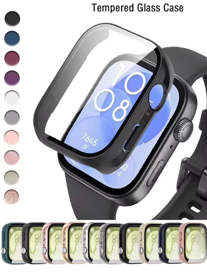 HD-Glas und Hülle für Huawei Watch Fit 3 in Transparent, Pink oder Sand – Kratzfestes und sturzsicheres Schutzset aus gehärtetem Glas - Bild 5