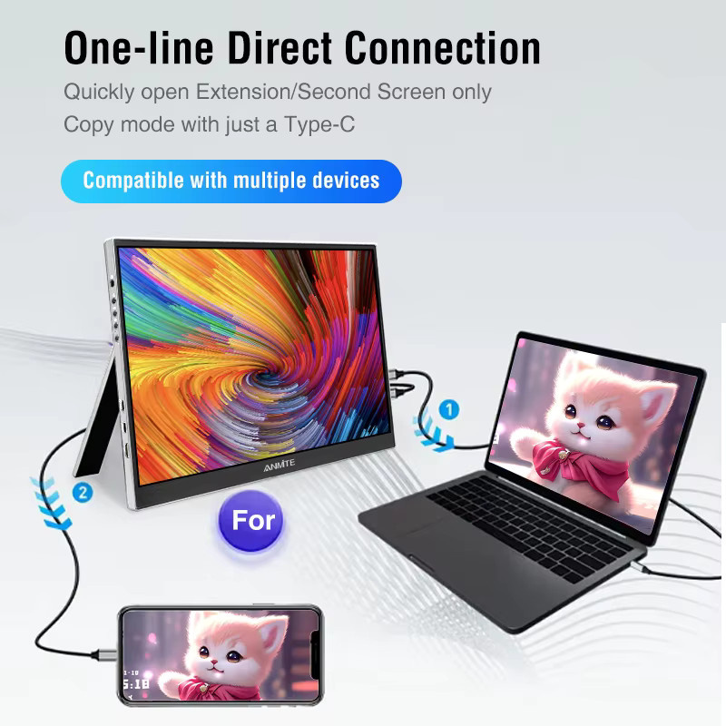 Anmite Kabelloser Projektionsmonitor in Schwarz mit automatischer Drehung und WLAN für Laptop, Mac und Telefon, 11,6 Zoll - Bild 3