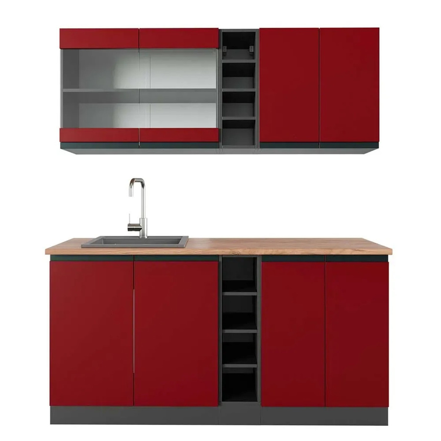 Vicco R-Line Singleküche modern in Rot/Anthrazit mit Eiche-Optik, Breite: 160 cm - Bild 2
