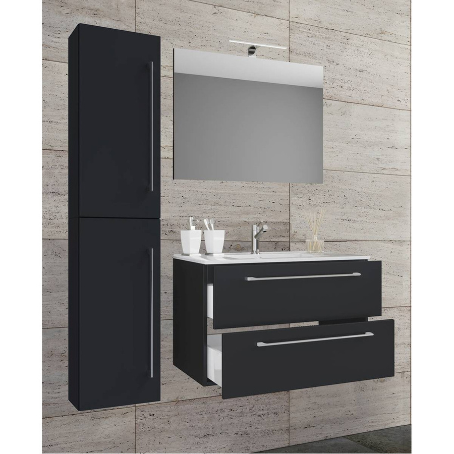VCM Badmöbel-Set Badinos, 4-teilig mit Waschbecken, Hochschrank, Unterschrank und Spiegel, schwarz matt, B/H/T: 61 x 151 x 46 cm - Bild 3