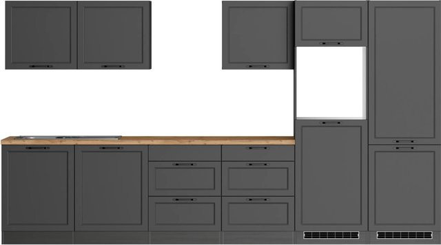 Held Küchen Küchenzeile Kempten in Landhaus Optik, Grau/Graphit, B: 360 cm, H: 200 cm, T: 60 cm - Bild 1