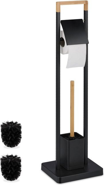 Relaxdays WC Garnitur aus Bambus und Edelstahl in Schwarz, freistehend, B/T/H: 77 x 23 x 18 cm - Bild 1