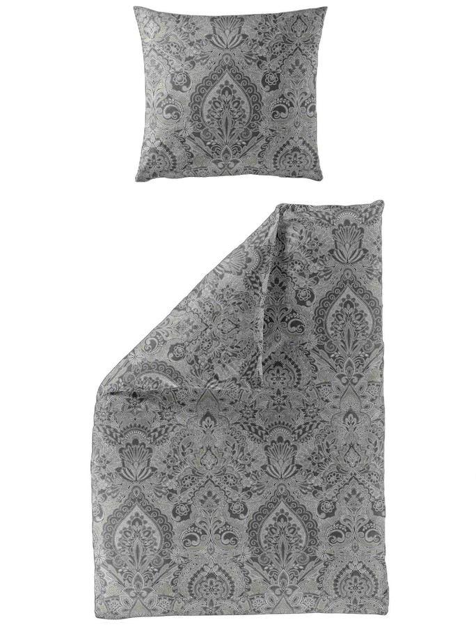 Bierbaum Biber Bettwäsche mit Ornamente Barock in Grau und Silber, Material: Baumwolle/Flanell, B/H: 155 x 220 cm mit Kissenbezug 80 x 80 cm - Bild 1