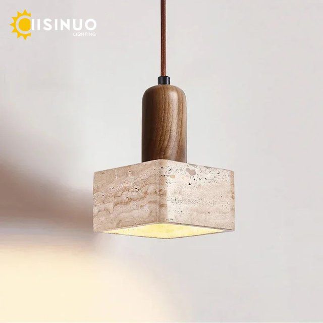 IISINUO Wabi Sabi Pendelleuchte aus natürlichem gelbem Stein für Wohnzimmer und Flur - Bild 1