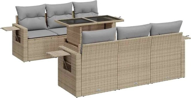 vidaXL 7-teilige Garten-Sofagarnitur aus PE-Rattan in Beige mit Kissen und Stauraum - Bild 1