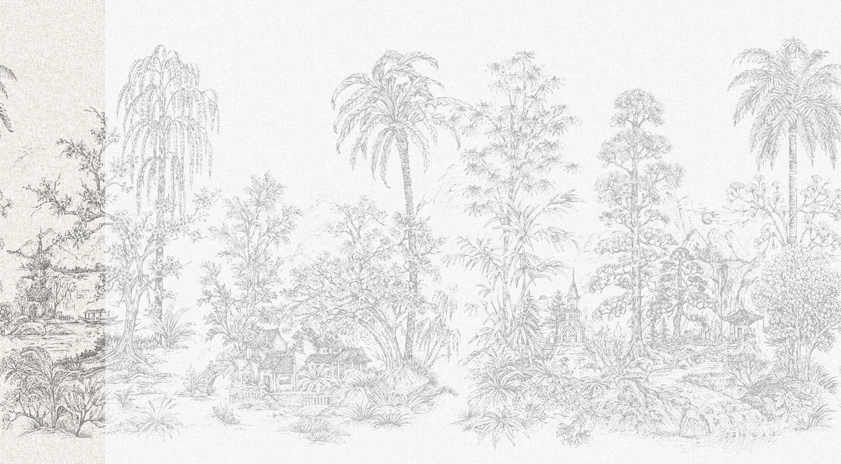 Jannelli & Volpi Mural Mandalay Tapete Floral in White Black Panel 1 aus Vinyl - Bild 1