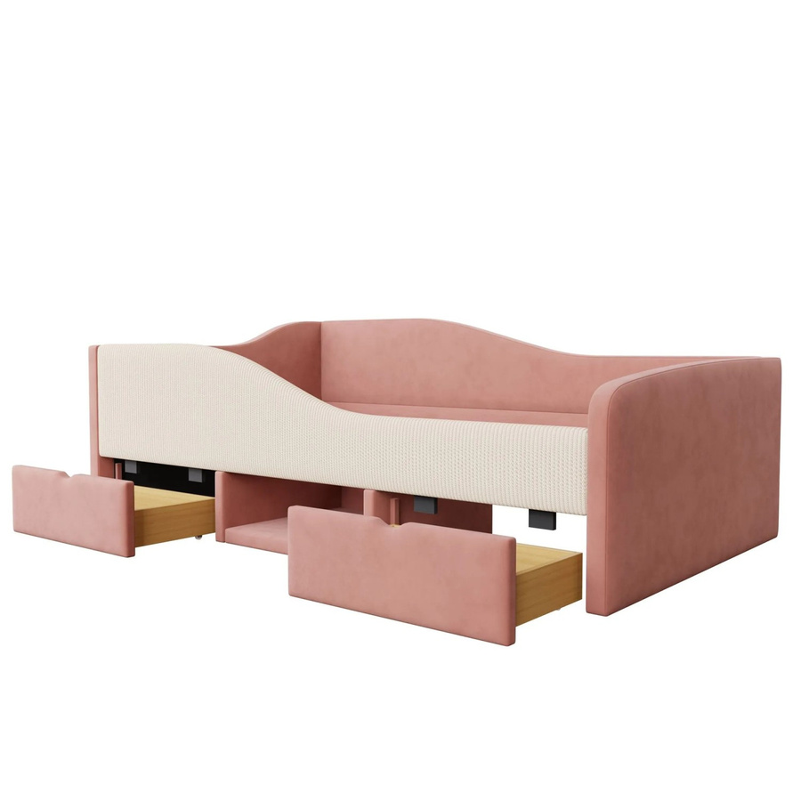 Merax Kinder Sofabett mit Schubladen und Zäunen in Rosa und Beige, B/T/H: 190 x 90 x 52 cm - Bild 2