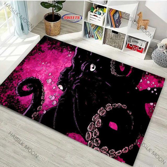 HGHT Bereichsteppich Oktopus im Tintenmalerei-Stil, rosa, rutschfest und waschbar, B/T: 60 x 90 cm - Bild 1