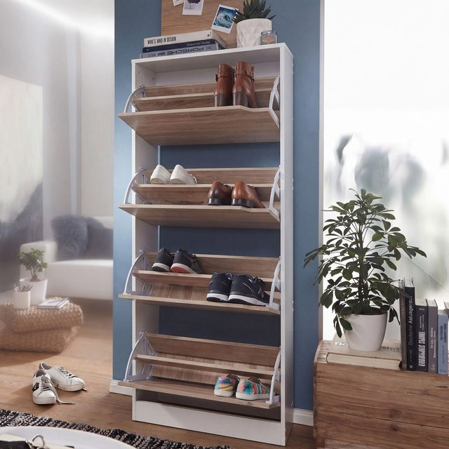 FineBuy Schuhkipper Schuhkommode mit 4 Fächern für 24 Paar Schuhe in Sonoma Braun - Bild 1