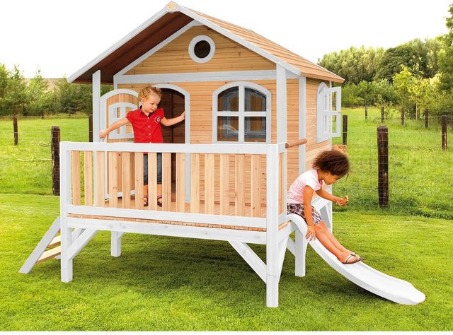 Axi Spielturm Stef Spielhaus aus Holz in Braun und Weiß mit weißer Rutsche, B/H/T: 349 x 233 x 212 cm - Bild 1
