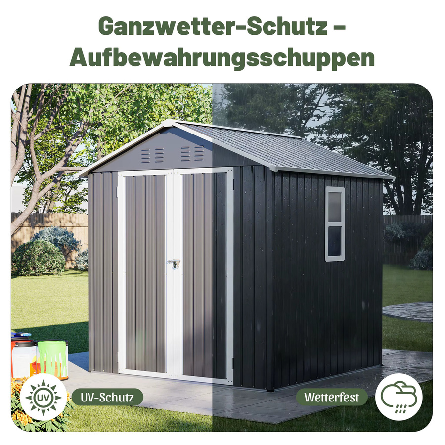 GIHAUVIA Outdoor-Gartenschuppen aus verzinktem Stahl in Silber, robustes Gartenhaus mit Metallbodengestell und abschließbaren Türen, B/T/H: 185 x 182 x 191 cm - Bild 3